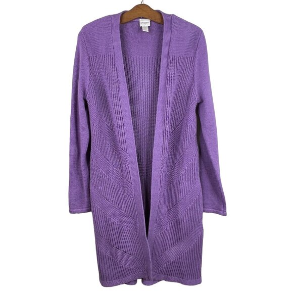 Chico's Cardigan Size 0 Small Mixed Stitch Sweater Cozy Purple Chevron Layering - Picture 1 of 10